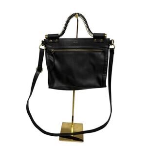 Relic by Fossil Black Faux Leather Crossbody Bag Braided Handle Gold Hardware